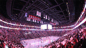 Fans at Bell Center watching a Montreal Canadiens NHL hockey game